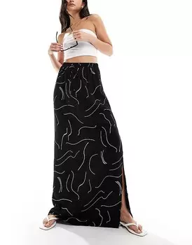 ASOS DESIGN – Черная юбка макси с узором в виде линий белого цвета =f