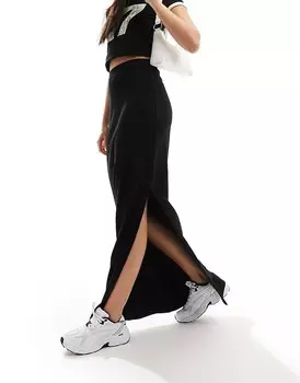 ASOS DESIGN – Черная юбка макси в рубчик с разрезом по бокам