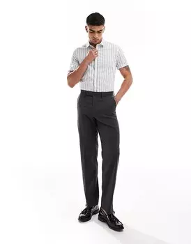 ASOS DESIGN – Черно-белая полосатая рабочая рубашка стрейч с зауженным кроем и закатанными рукавами