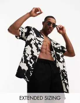 ASOS DESIGN – черно-белая рубашка с кубинским воротником с цветочным принтом