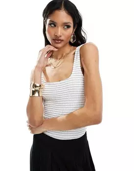 ASOS DESIGN – Черно-белое боди в полоску со сборками и глубоким вырезом на спине
