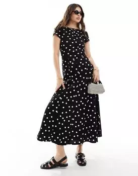 ASOS DESIGN – черно-белое мини-платье в горошек с короткими рукавами и открытой спиной