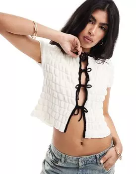 ASOS DESIGN – черно-белый кардиган с рюшами и завязками-бабочками спереди