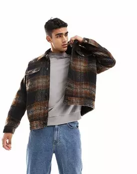 ASOS DESIGN – Черно-коричневая куртка оверсайз с шерстяным эффектом в стиле вестерн в клетку