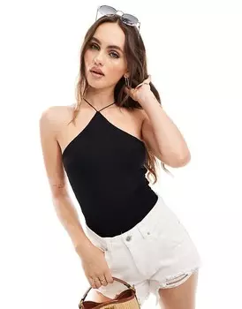 ASOS DESIGN – Черное двухслойное боди с воротником-бретелькой и тонкими бретельками