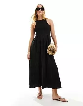 ASOS DESIGN – черное летнее платье миди со складками и U-образным вырезом на спине