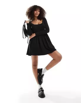 ASOS DESIGN – черное мини-платье из поплина с вырезом «лодочка»