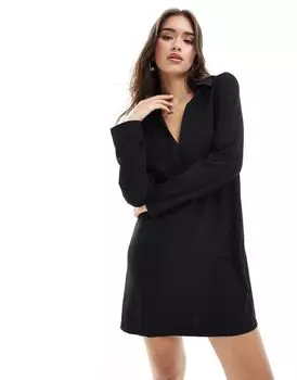 ASOS DESIGN – черное мини-платье прямого кроя с воротником