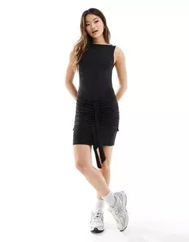 ASOS DESIGN – черное мини-платье с прямым вырезом и драпировкой