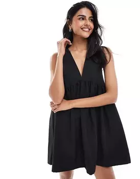 ASOS DESIGN – Черное мини-платье с V-образным вырезом