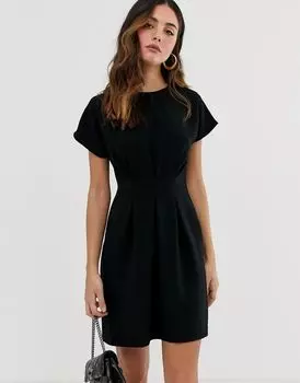ASOS DESIGN – черное мини-платье со складками на талии