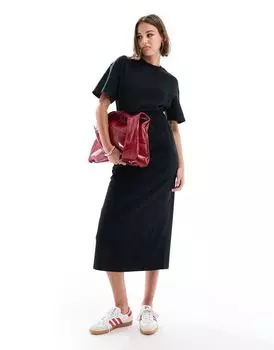 ASOS DESIGN – черное платье-футболка миди с эластичной резинкой на талии
