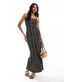 ASOS DESIGN – Черное платье макси на бретелях и в полоску на спине