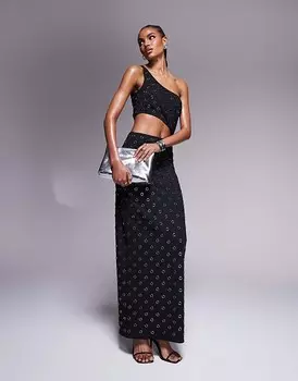 ASOS DESIGN – Черное платье макси прямого кроя на одно плечо с заклепками