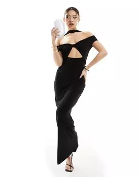 ASOS DESIGN – черное платье макси с драпированным вырезом и открытым вырезом