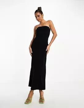 ASOS DESIGN – Черное платье макси с вырезом-бандо и разрезом внизу