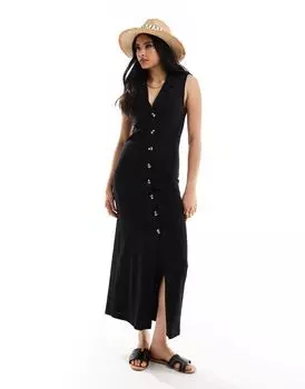 ASOS DESIGN – черное платье миди на пуговицах в стиле жилета с воротником
