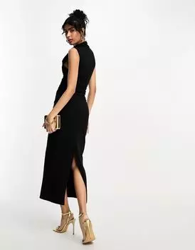 ASOS DESIGN – черное платье миди с рюшами по бокам