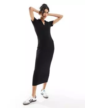 ASOS DESIGN – черное платье миди с воротником-поло