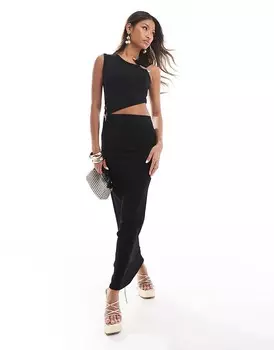 ASOS DESIGN – Черное платье миди с вырезом и декоративной отделкой
