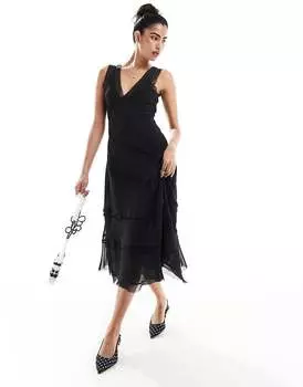 ASOS DESIGN – Черное платье с кружевной вставкой и асимметричным подолом