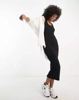 ASOS DESIGN – Черное платье-топ миди в рубчик с овальным вырезом