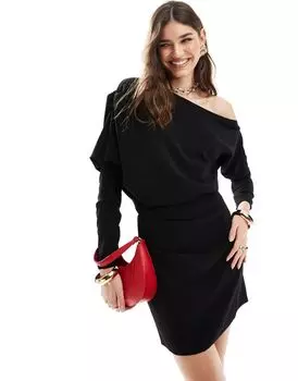 ASOS DESIGN – черное свободное мини-платье со спущенным плечом