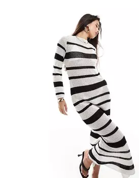 ASOS DESIGN – Черное трикотажное платье макси с открытой спиной и расклешенными рукавами в полоску