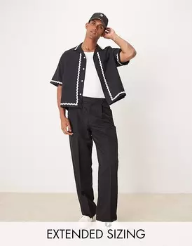 ASOS DESIGN – черные элегантные брюки с широкими штанинами и складками спереди