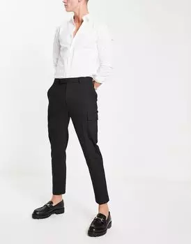 ASOS DESIGN – черные элегантные брюки с зауженными штанинами и карманами карго