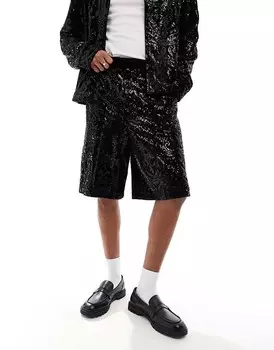 ASOS DESIGN – черные элегантные шорты широкого кроя с пайетками, часть комплекта
