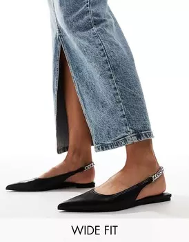 ASOS DESIGN – Черные балетки с ремешком-цепочкой на пятке, широкий крой