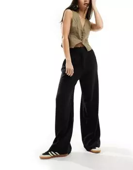 ASOS DESIGN – черные брюки с завышенной талией и декоративными швами из смесового льна