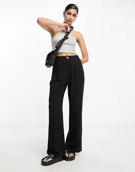 ASOS DESIGN – Черные брюки свободного кроя из смесового льна