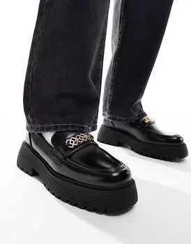 ASOS DESIGN – черные лоферы на толстой подошве и серебристой уздечке