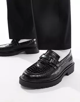 ASOS DESIGN – черные пенни-лоферы из искусственной крокодиловой кожи с пряжкой