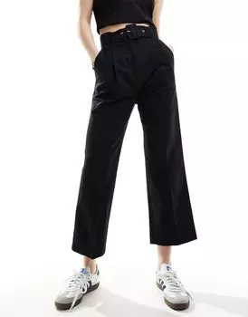 ASOS DESIGN – черные приталенные брюки с льняным поясом