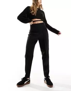 ASOS DESIGN – черные приталенные брюки с завышенной талией и декоративной строчкой