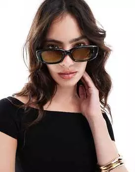 ASOS DESIGN – Черные солнцезащитные очки средней квадратной формы с коричневыми линзами
