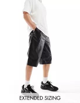 ASOS DESIGN – черные удлинённые шорты из искусственной кожи