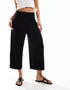 ASOS DESIGN – черные укороченные брюки-кюлоты со сборкой на талии