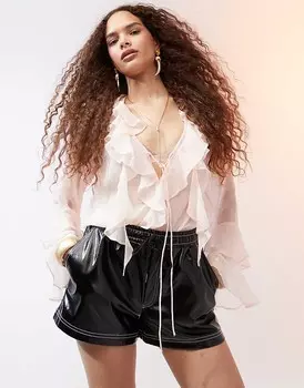 ASOS DESIGN – черные виниловые шорты с контрастной строчкой