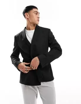 ASOS DESIGN – черный двубортный пиджак приталенного кроя