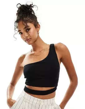 ASOS DESIGN - Черный двухслойный укороченный топ на одно плечо с вырезом на талии и облегающим кроем