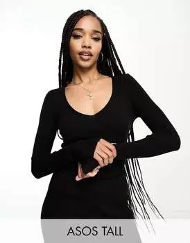 ASOS DESIGN Черный джемпер в рубчик с v-образным вырезом