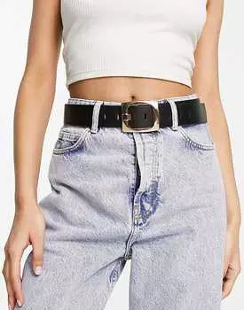 ASOS DESIGN – Черный джинсовый ремень на бедре и талии с крупной золотой пряжкой