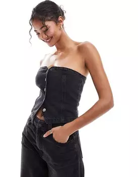 ASOS DESIGN – Черный джинсовый топ с вырезом-бандо