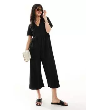 ASOS DESIGN – черный комбинезон с короткими рукавами