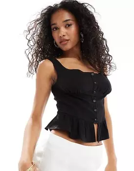 ASOS DESIGN – Черный льняной топ-бюстье на пуговицах