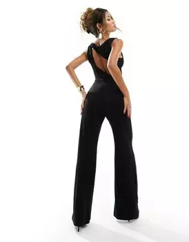 ASOS DESIGN – черный минималистичный комбинезон без рукавов с широкими штанинами и вырезом